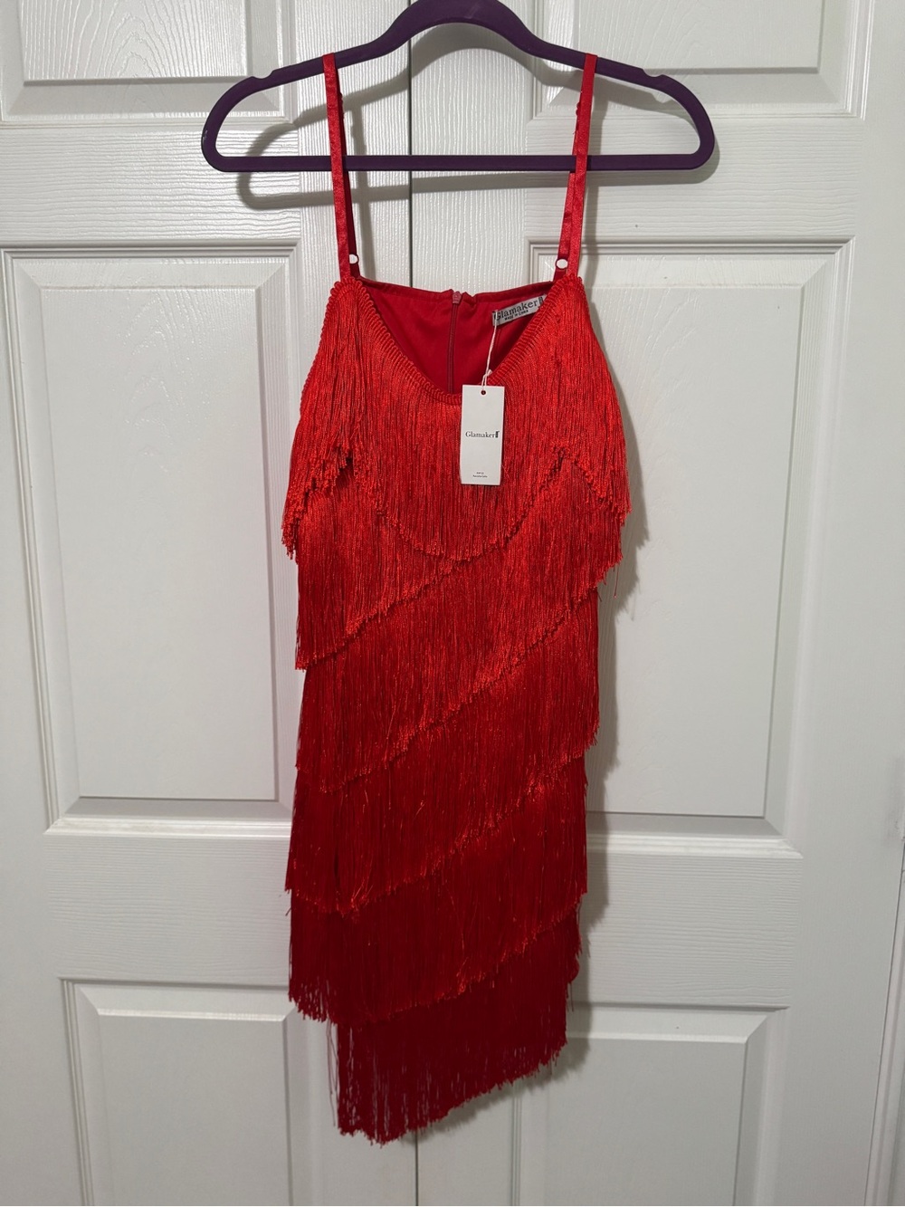 Fringe Slip Mini Dress in Red NWT Size 1XL